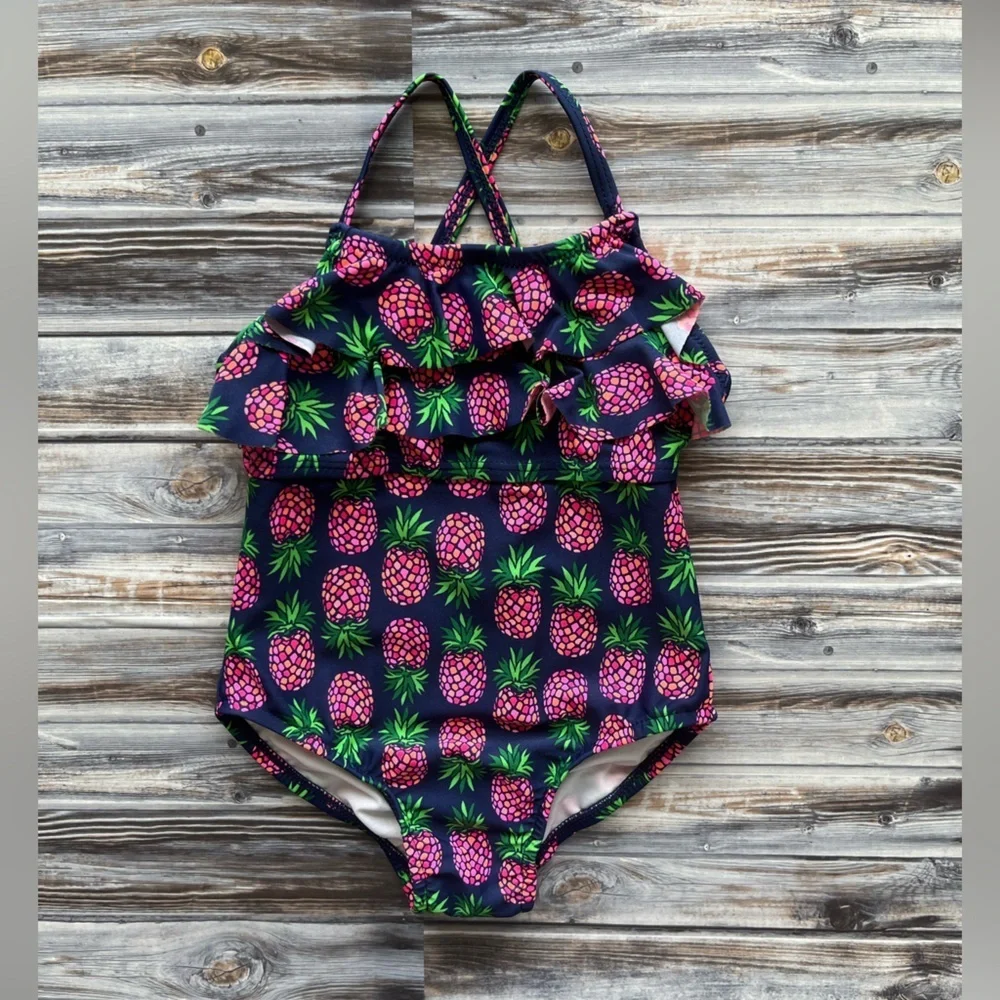 CARTERS Navy blue pink pineapple one piece swim suit 2T